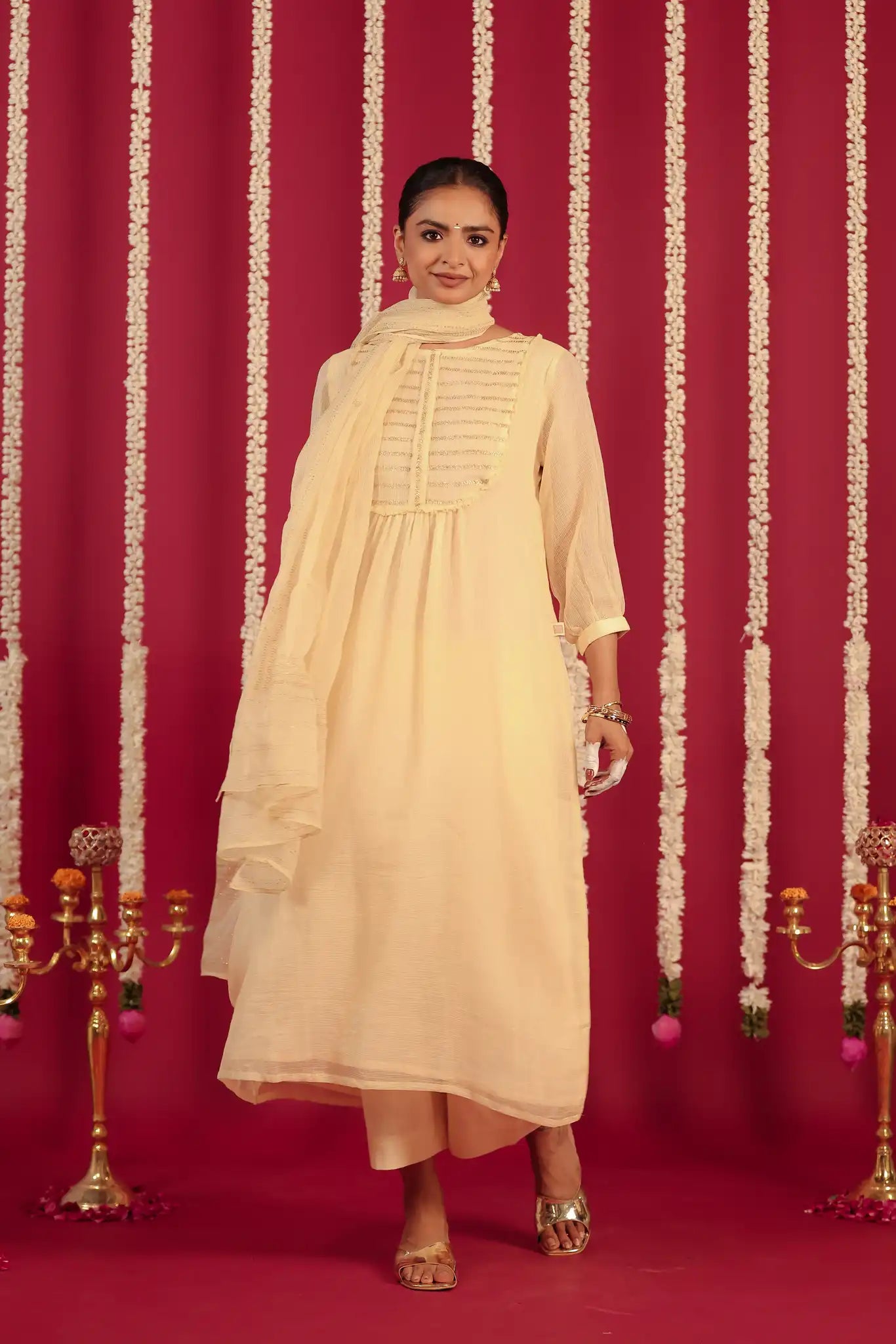 Beige Kota Kurta with Rogan art
