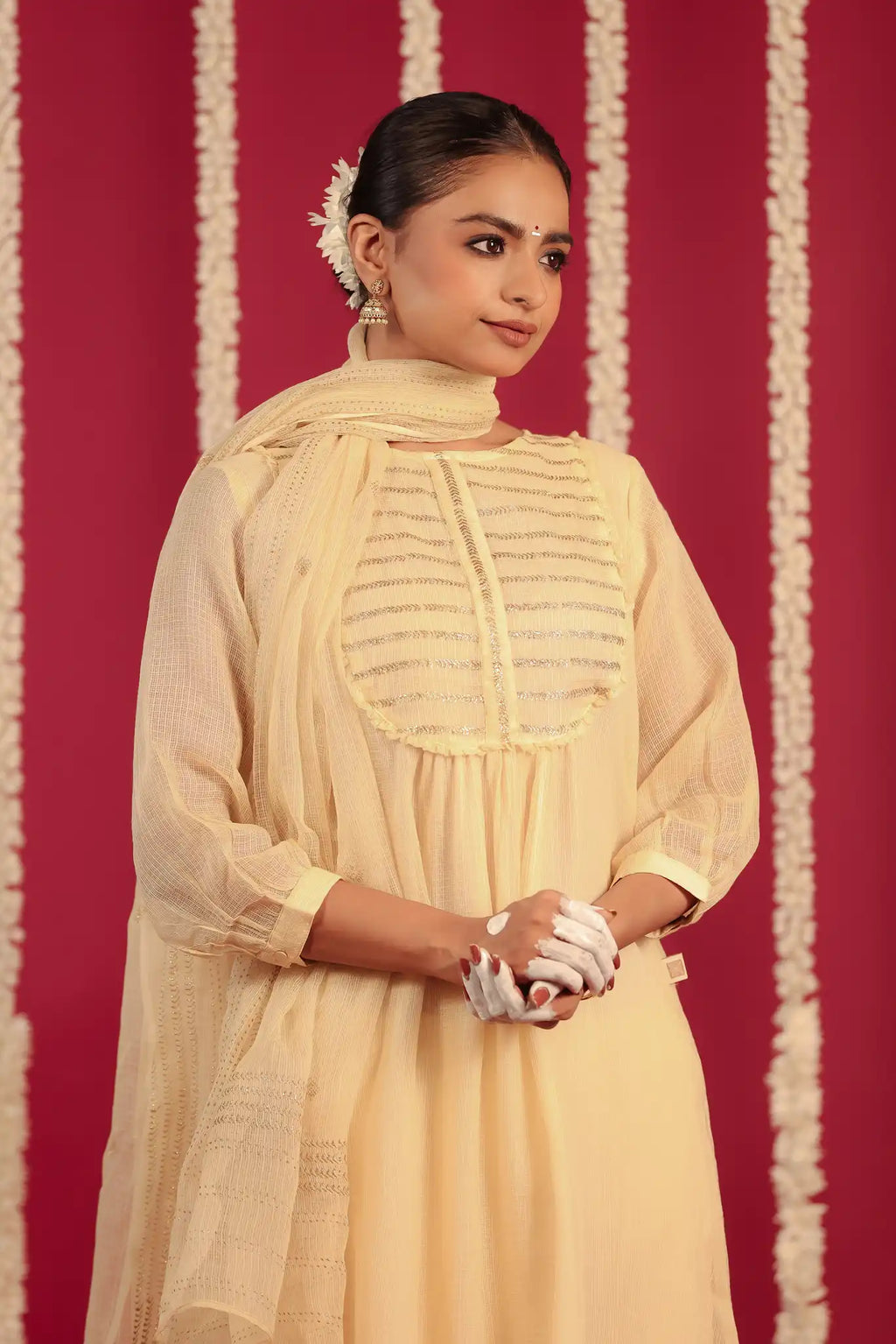 Beige Kota Kurta with Rogan art