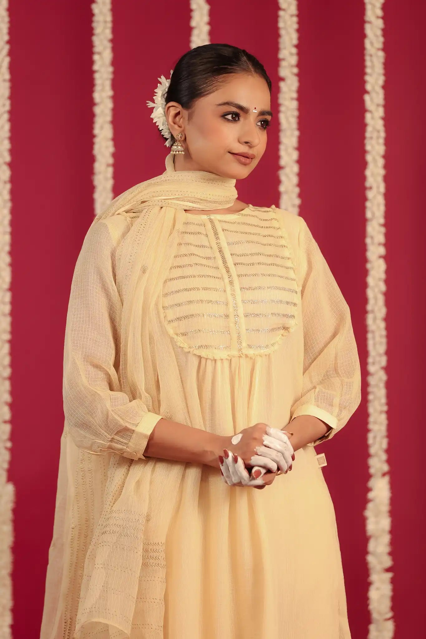Beige Kota Kurta with Rogan art