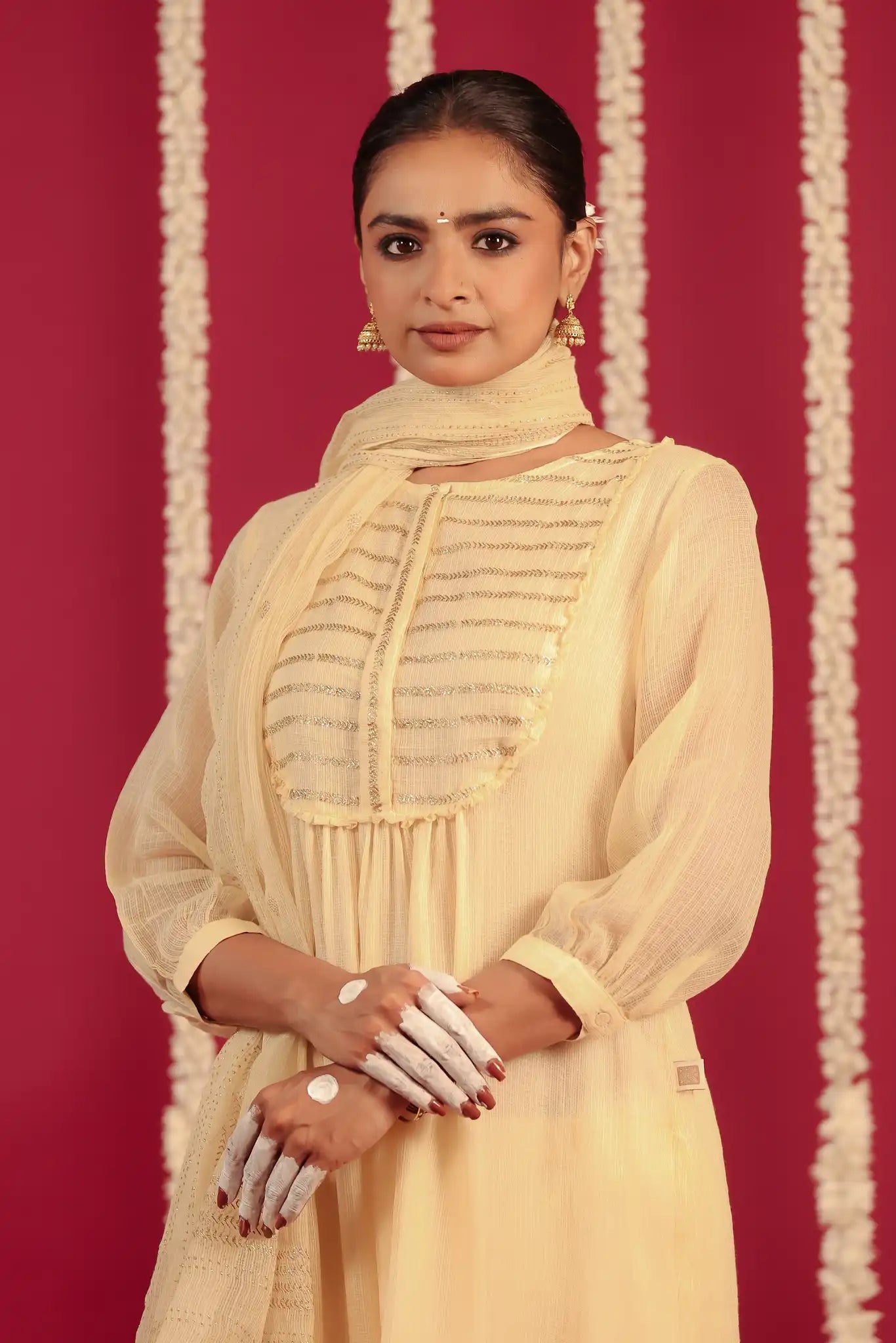 Beige Kota Kurta with Rogan art