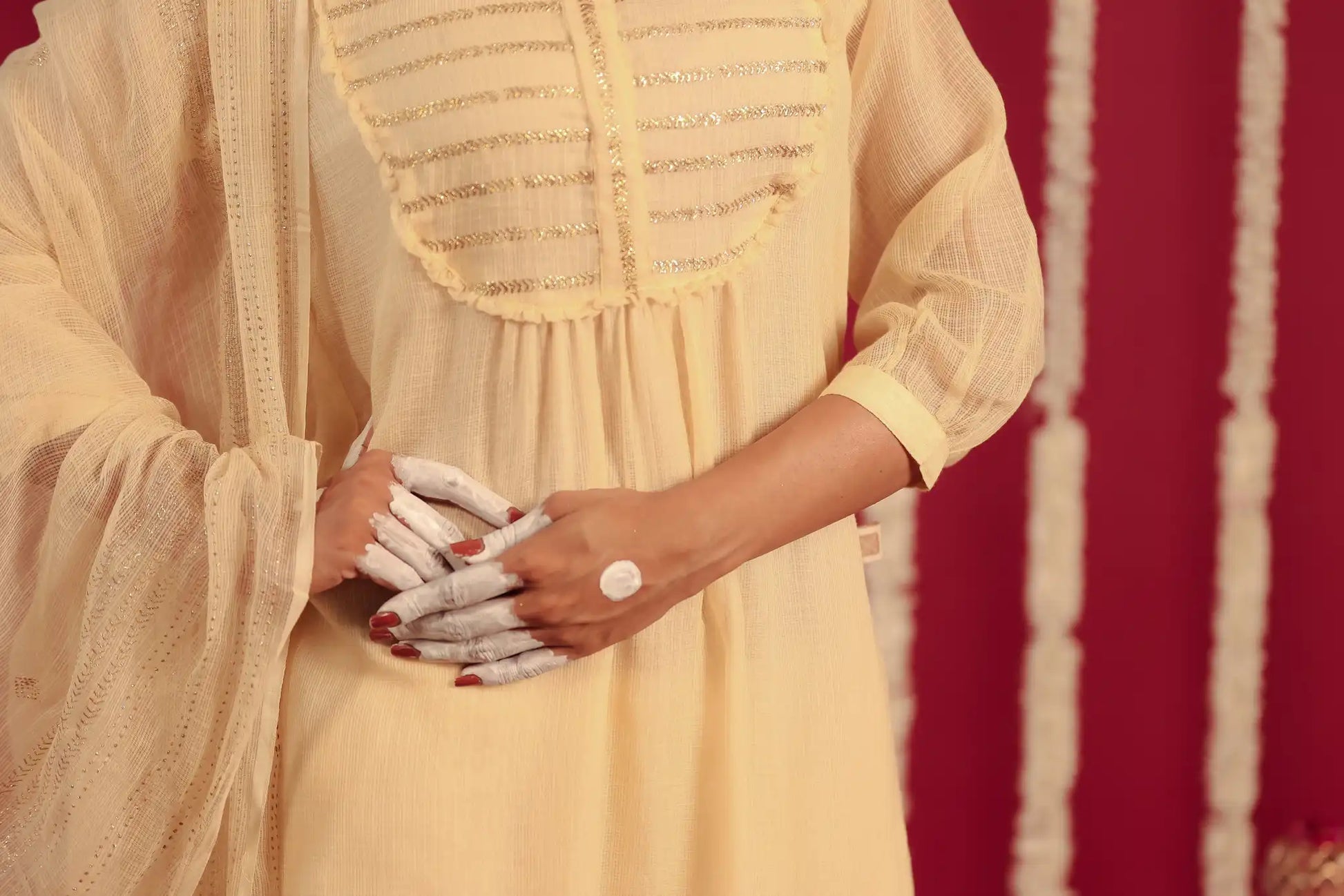 Beige Kota Kurta with Rogan art
