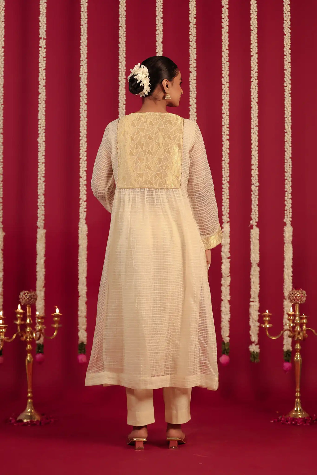 White Moonga silk dress w/ hand work