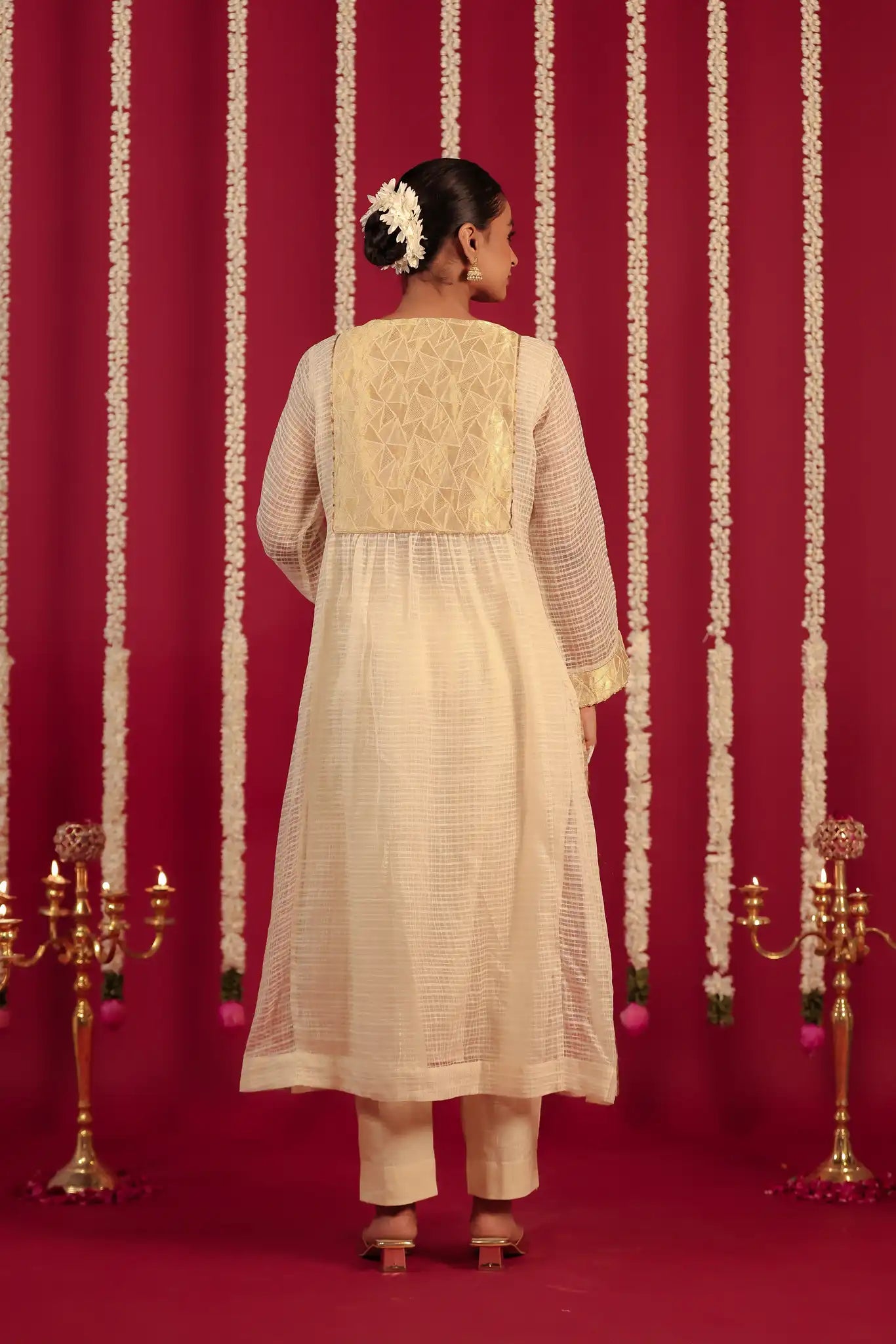 White Moonga silk dress w/ hand work