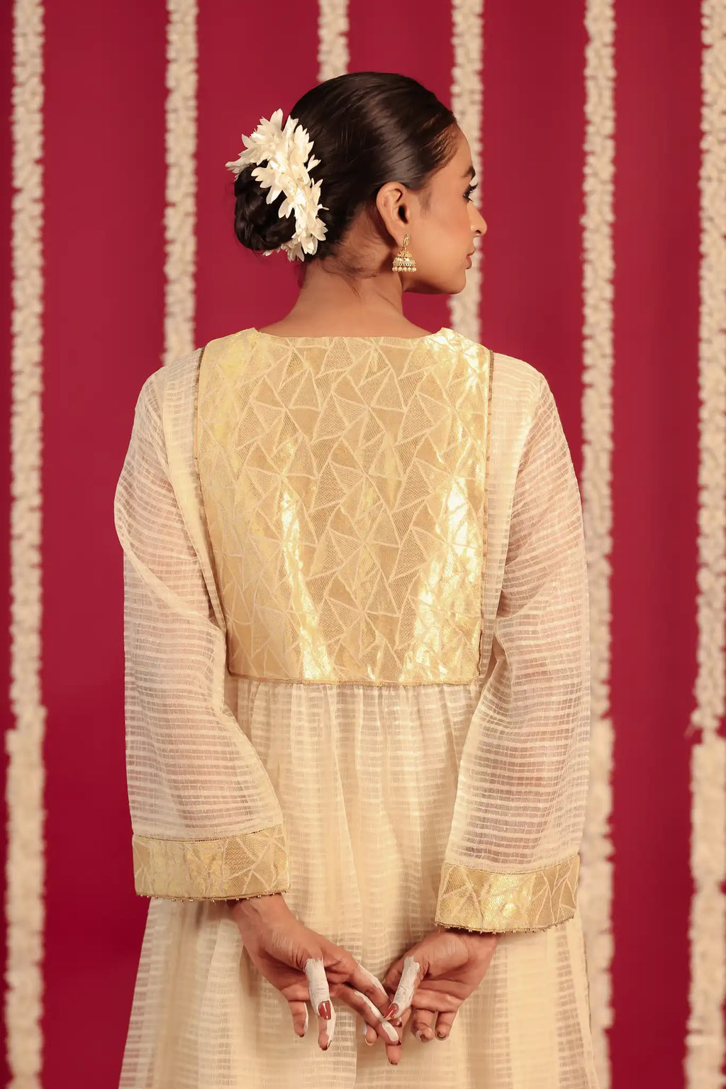 White Moonga silk dress w/ hand work