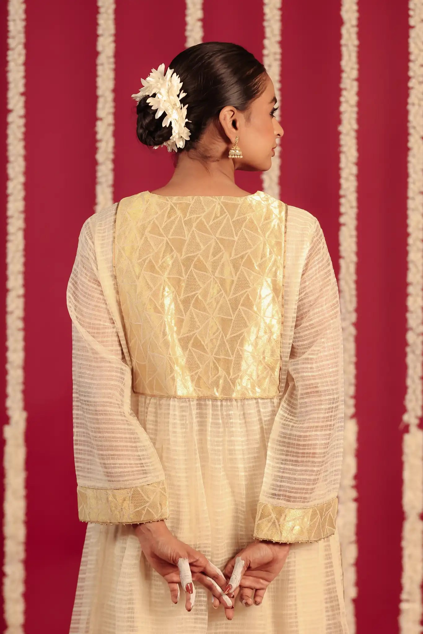 White Moonga silk dress w/ hand work