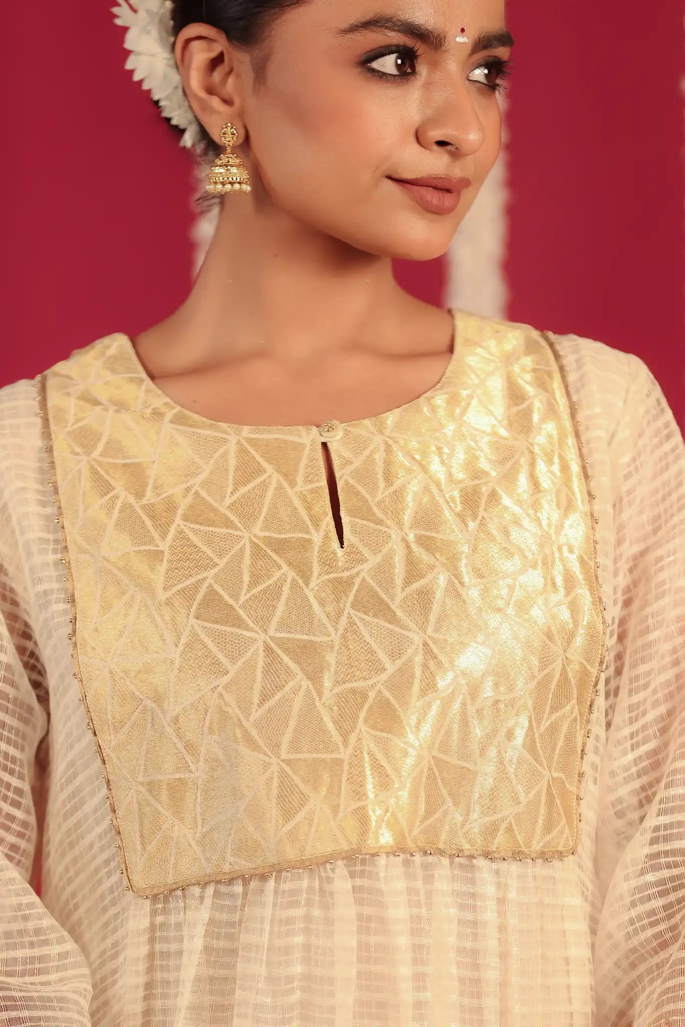 White Moonga silk dress w/ hand work