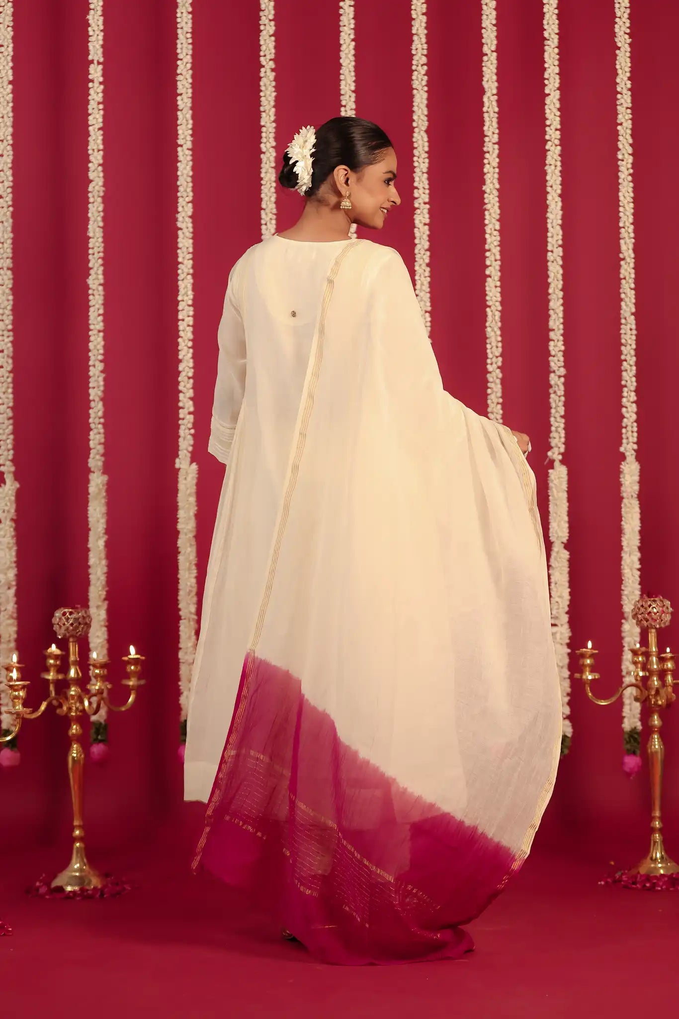 White Chanderi Dress with hand work
