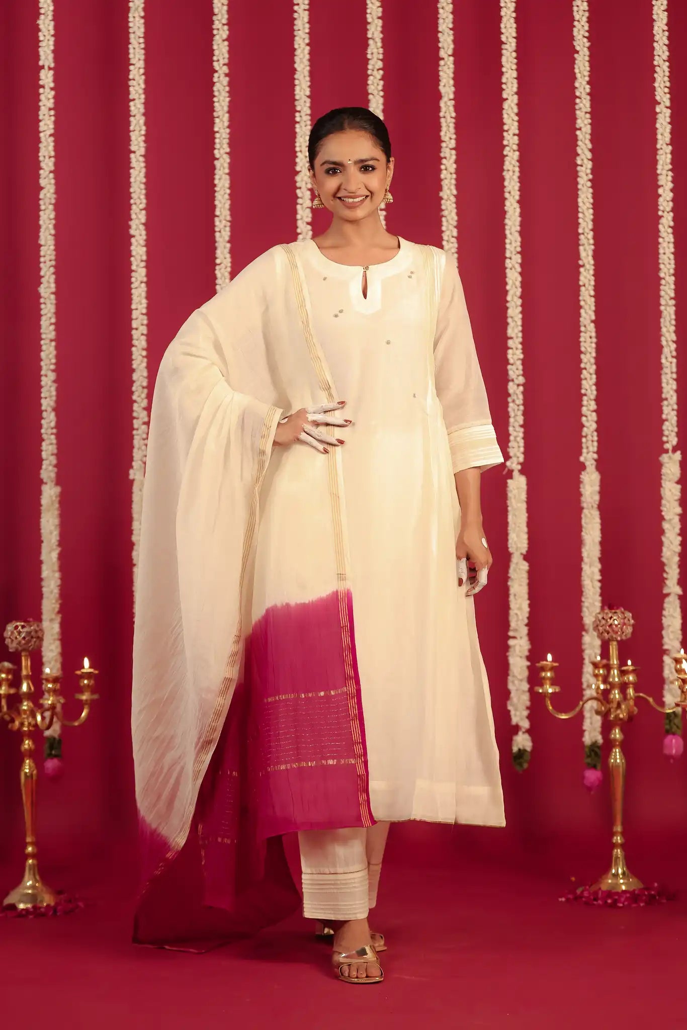 White Chanderi Dress with hand work