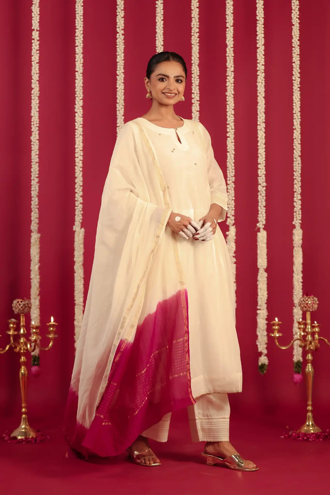 White Chanderi Dress with hand work