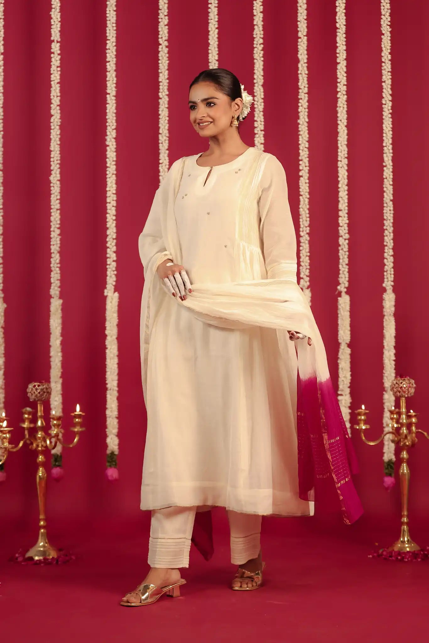 White Chanderi Dress with hand work