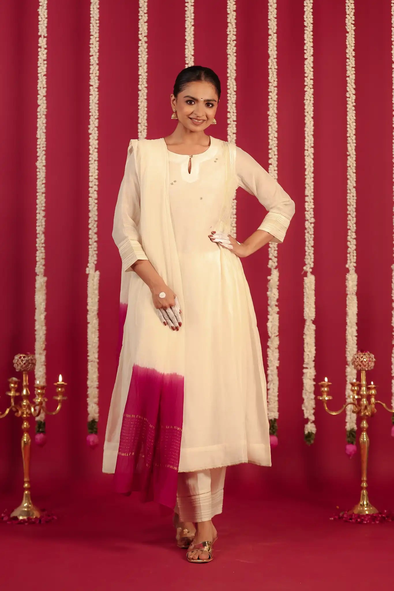 White Chanderi Dress with hand work