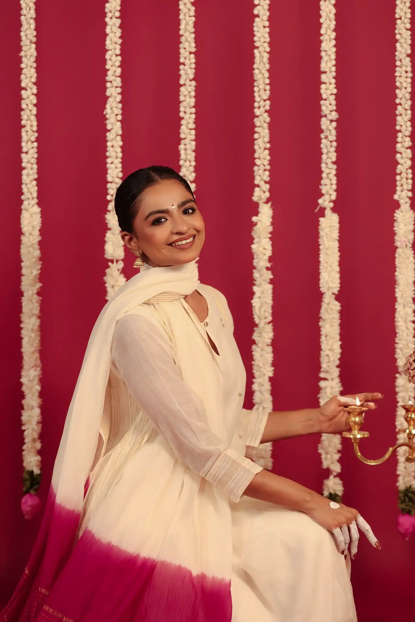 White Chanderi Dress with hand work