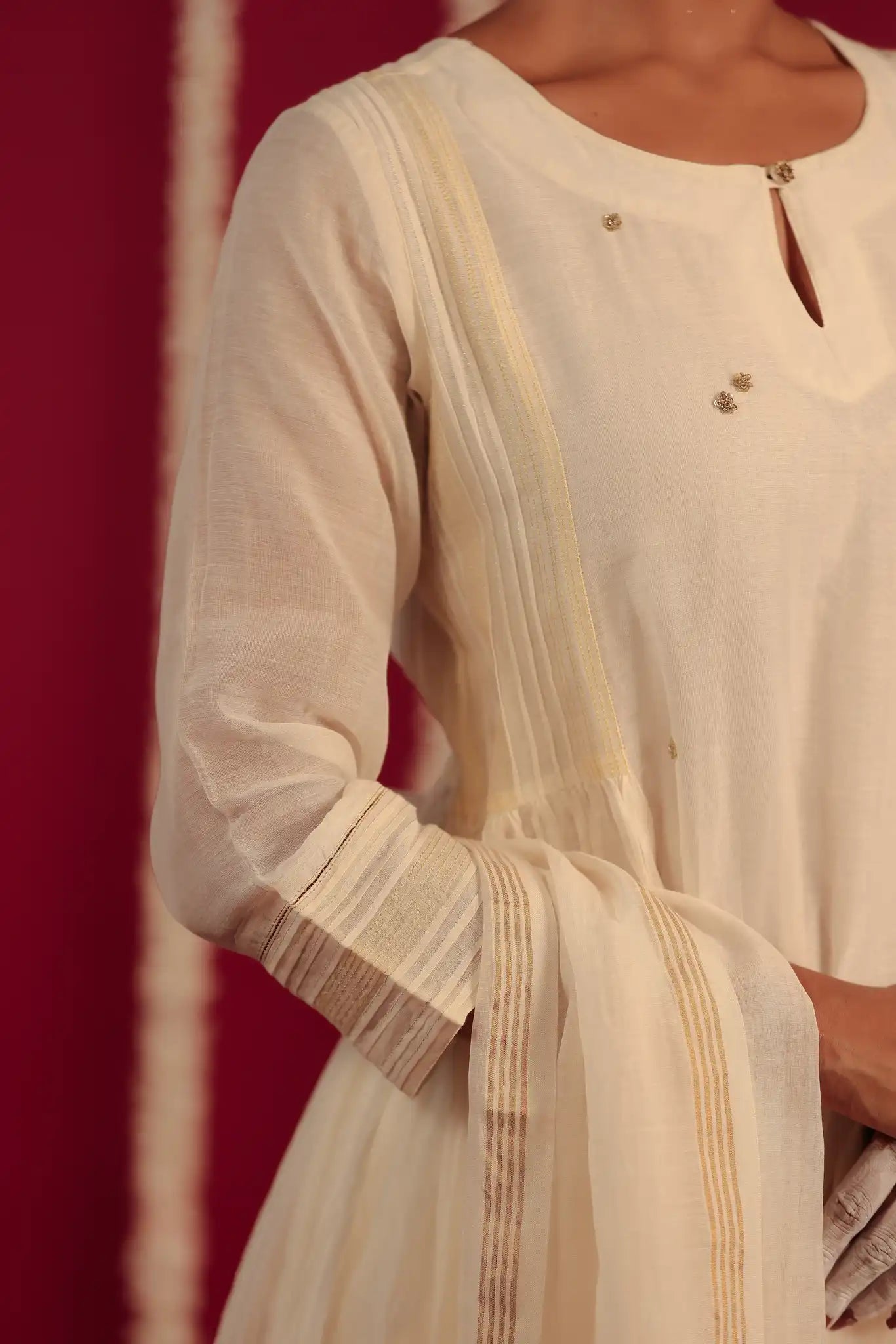 White Chanderi Dress with hand work