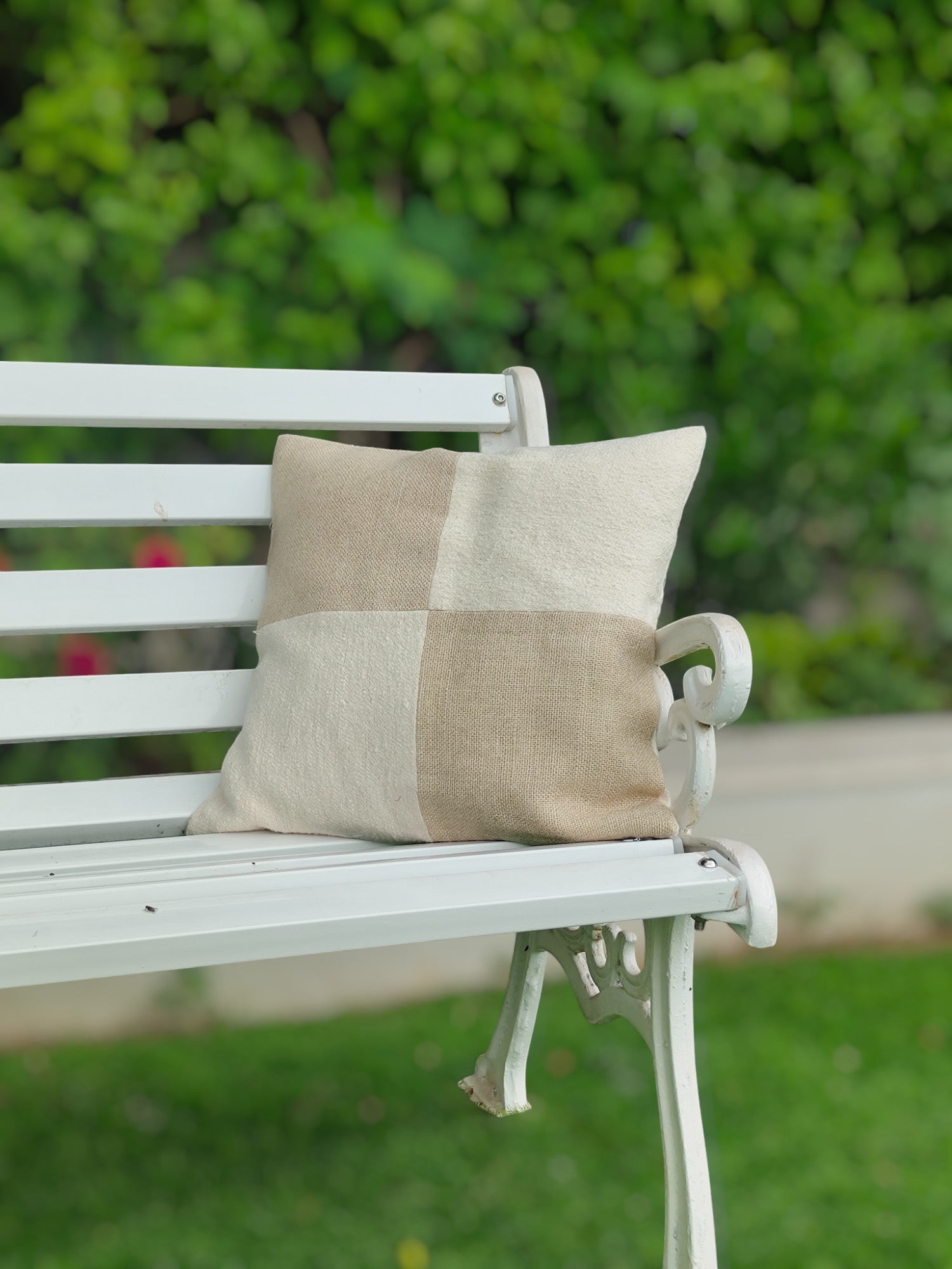 Slub Jute Check Cushion Cover