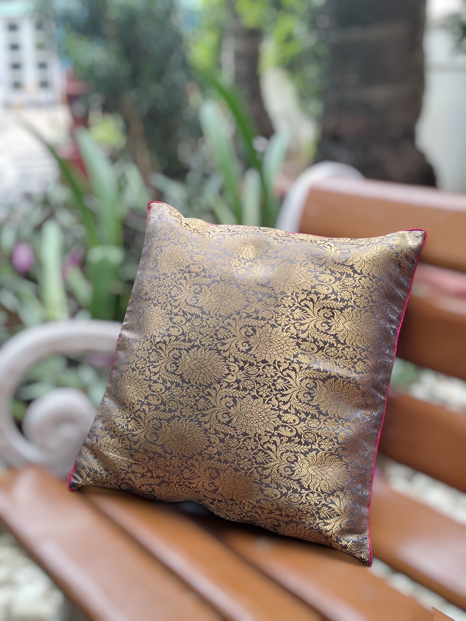 Grey Banarasi Brocade Cushion Cover