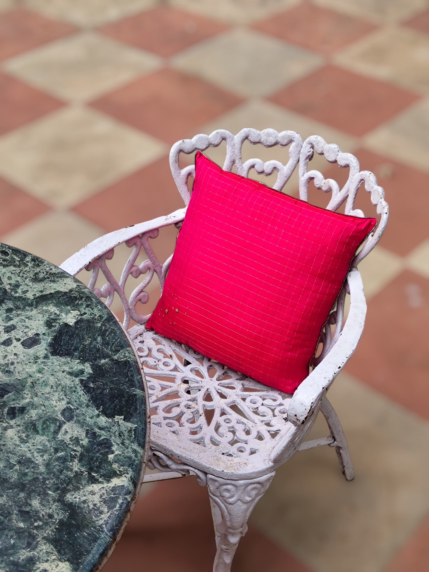 Red Banarasi Brocade Cushion Cover