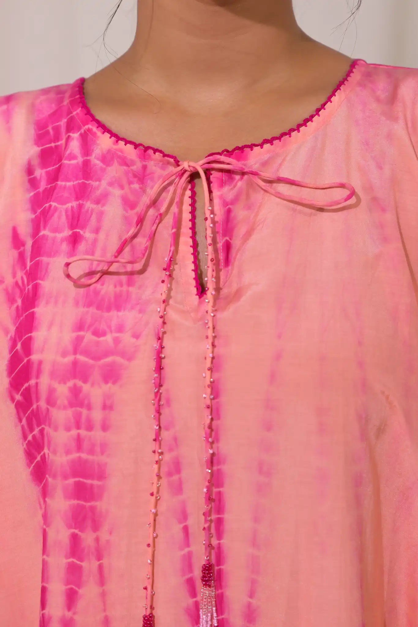 Peach cotton silk shibori kaftan