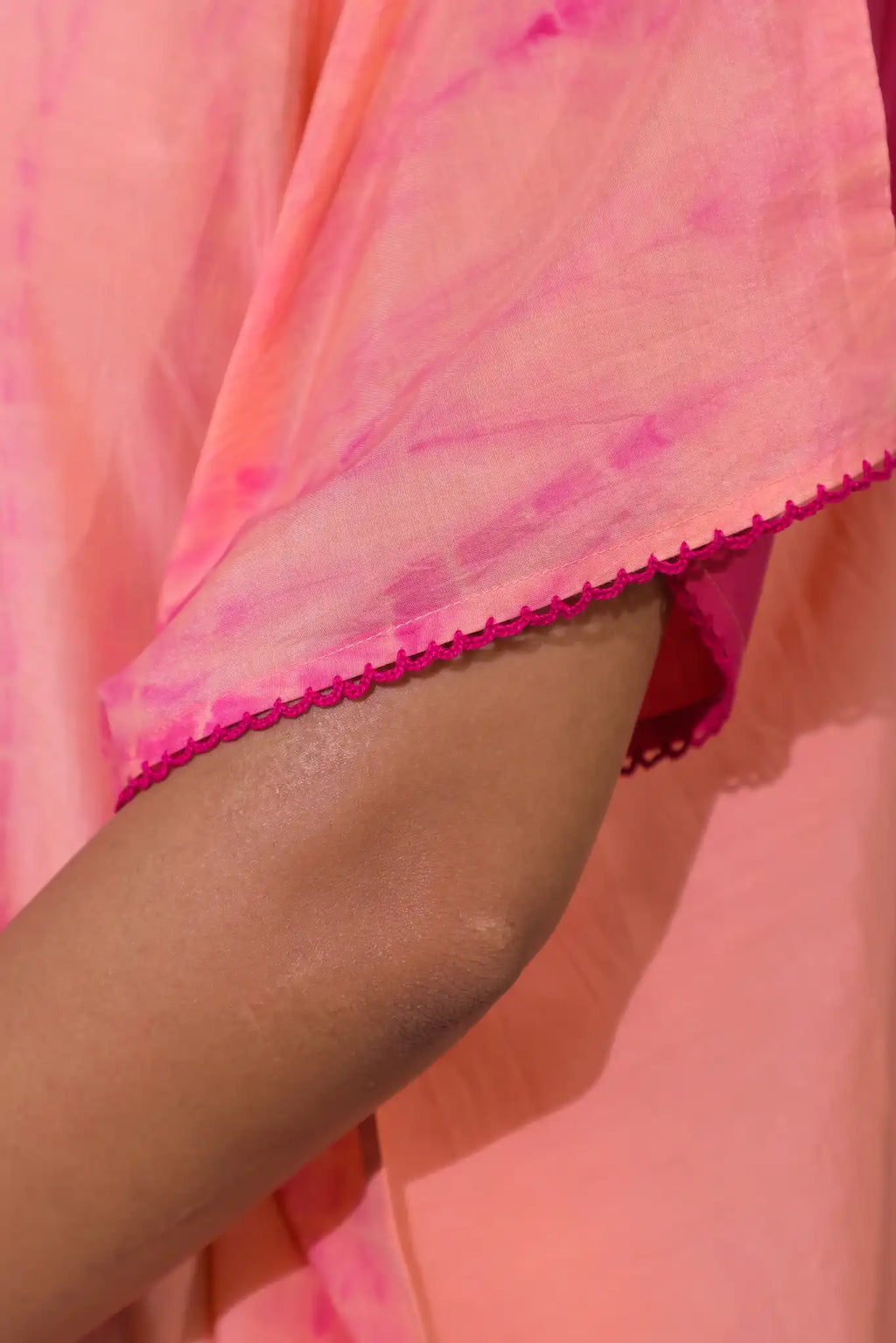 Peach cotton silk shibori kaftan
