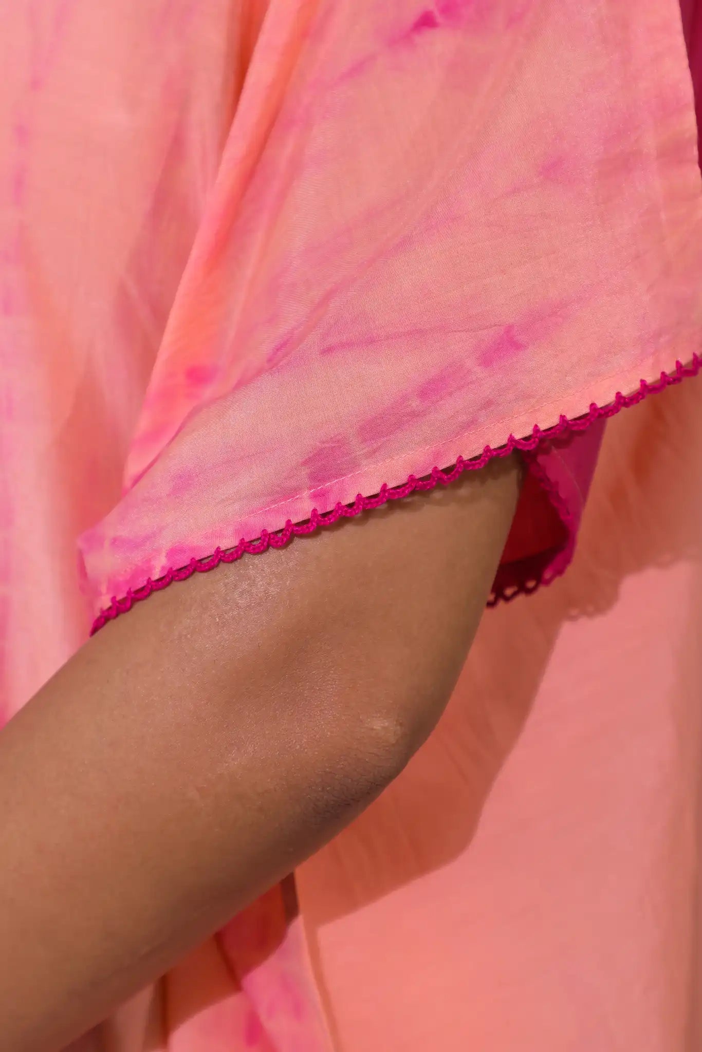Peach cotton silk shibori kaftan