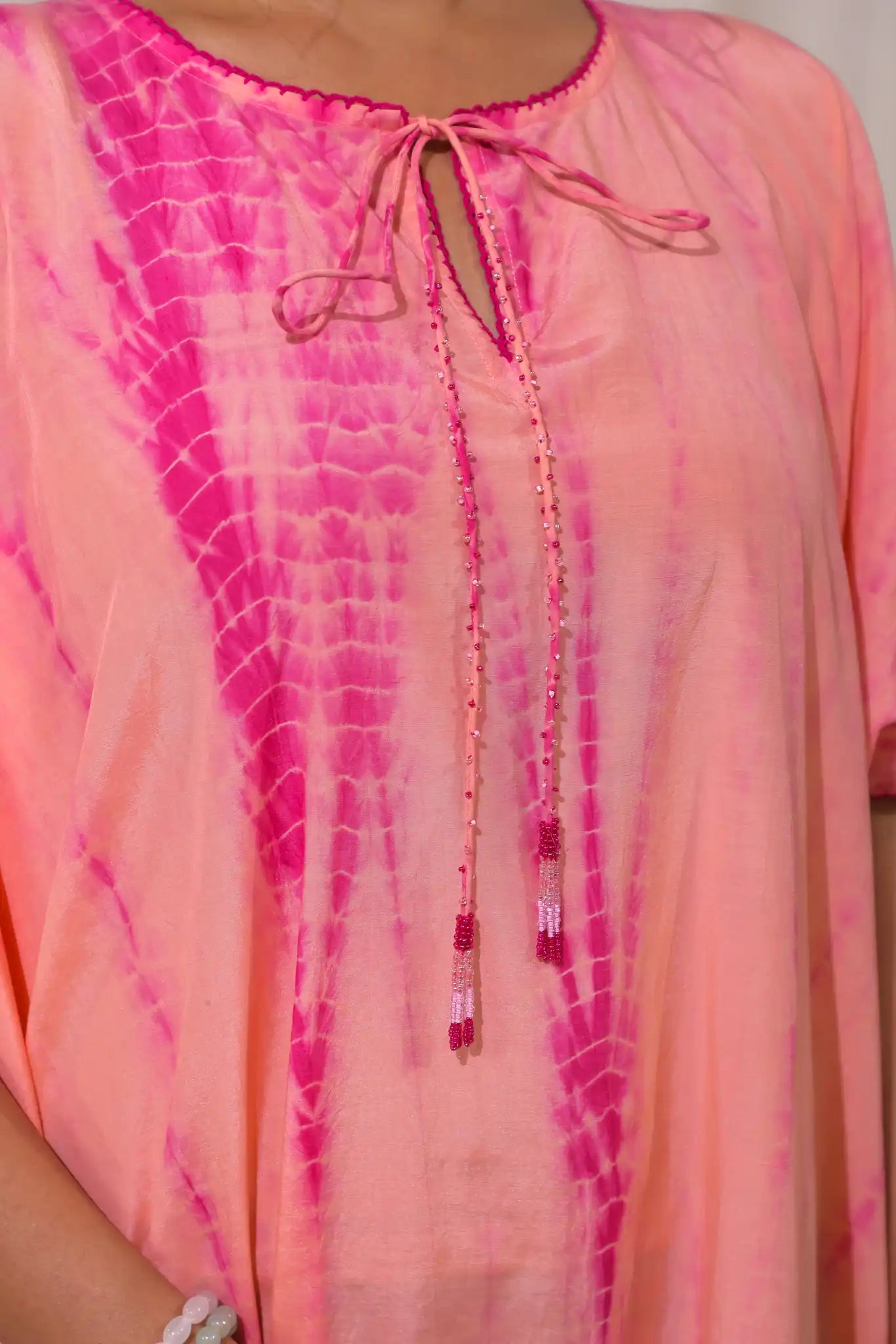 Peach cotton silk shibori kaftan