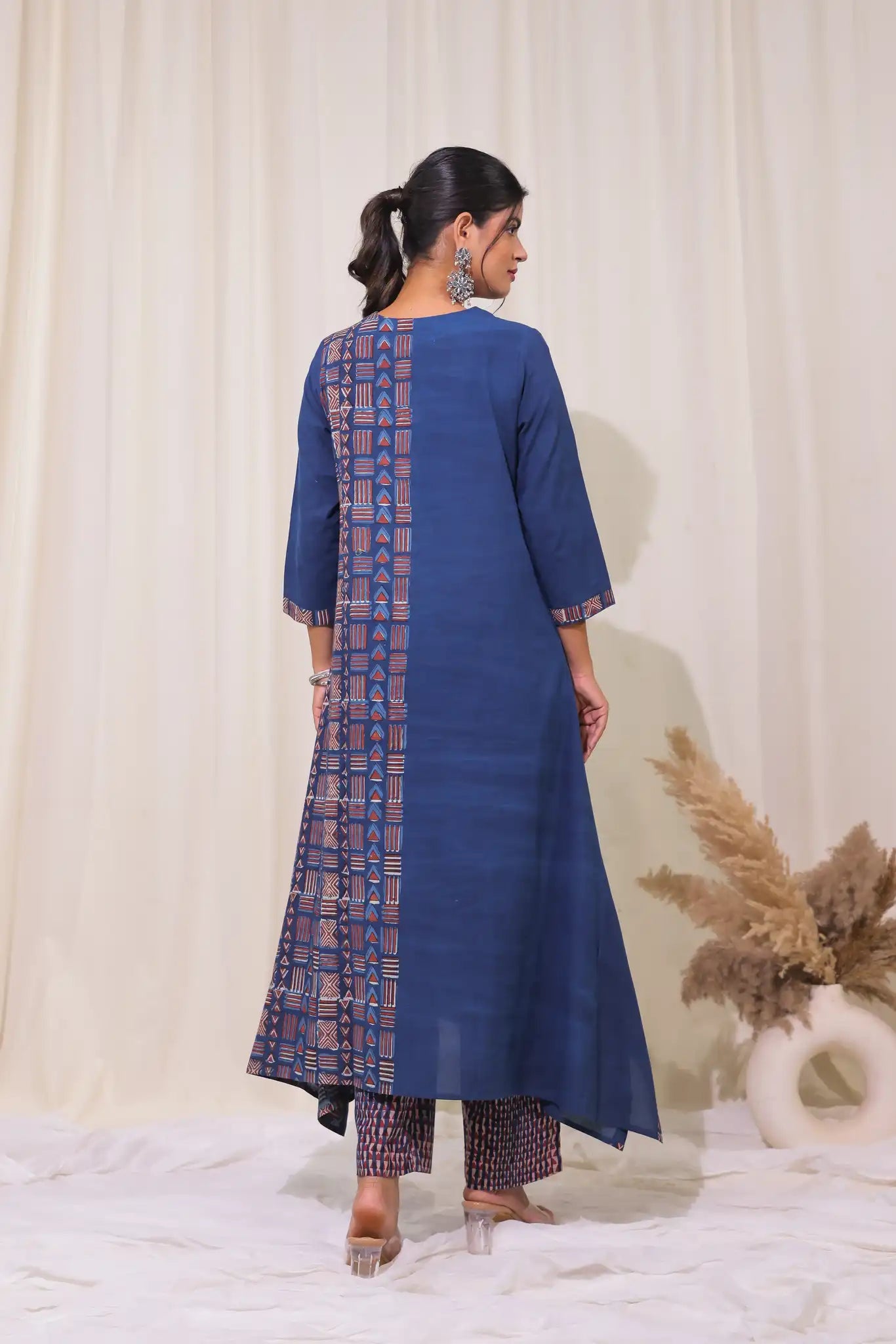 Natural Indigo Kurta with Geometric design