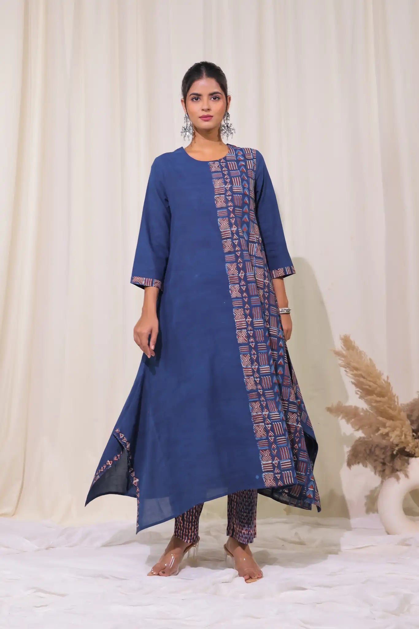 Natural Indigo Kurta with Geometric design