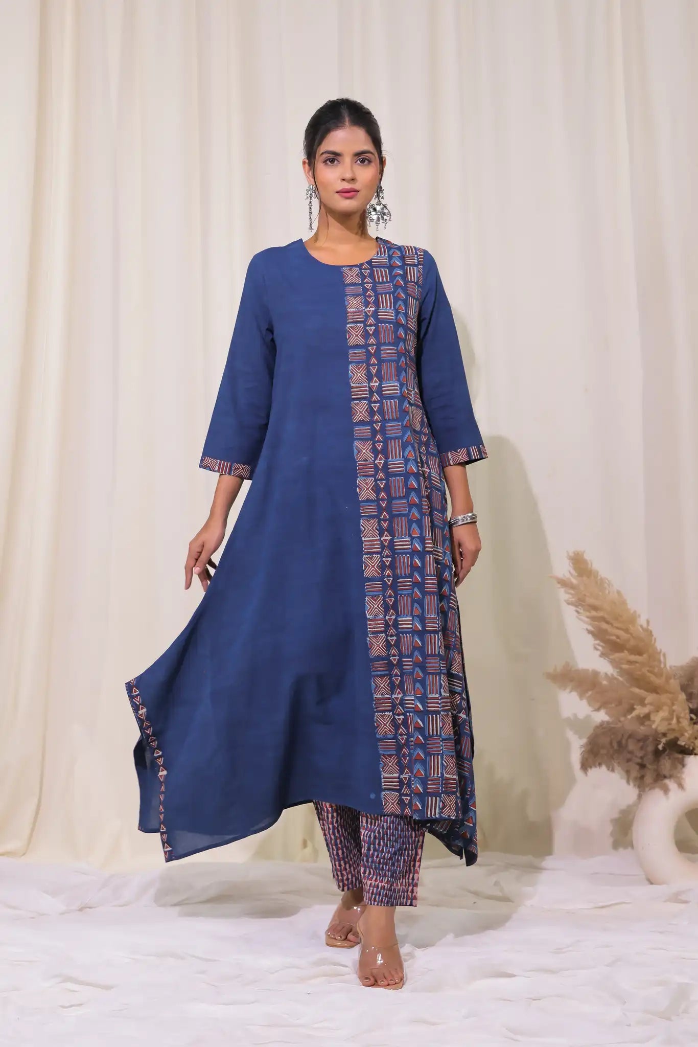 Natural Indigo Kurta with Geometric design