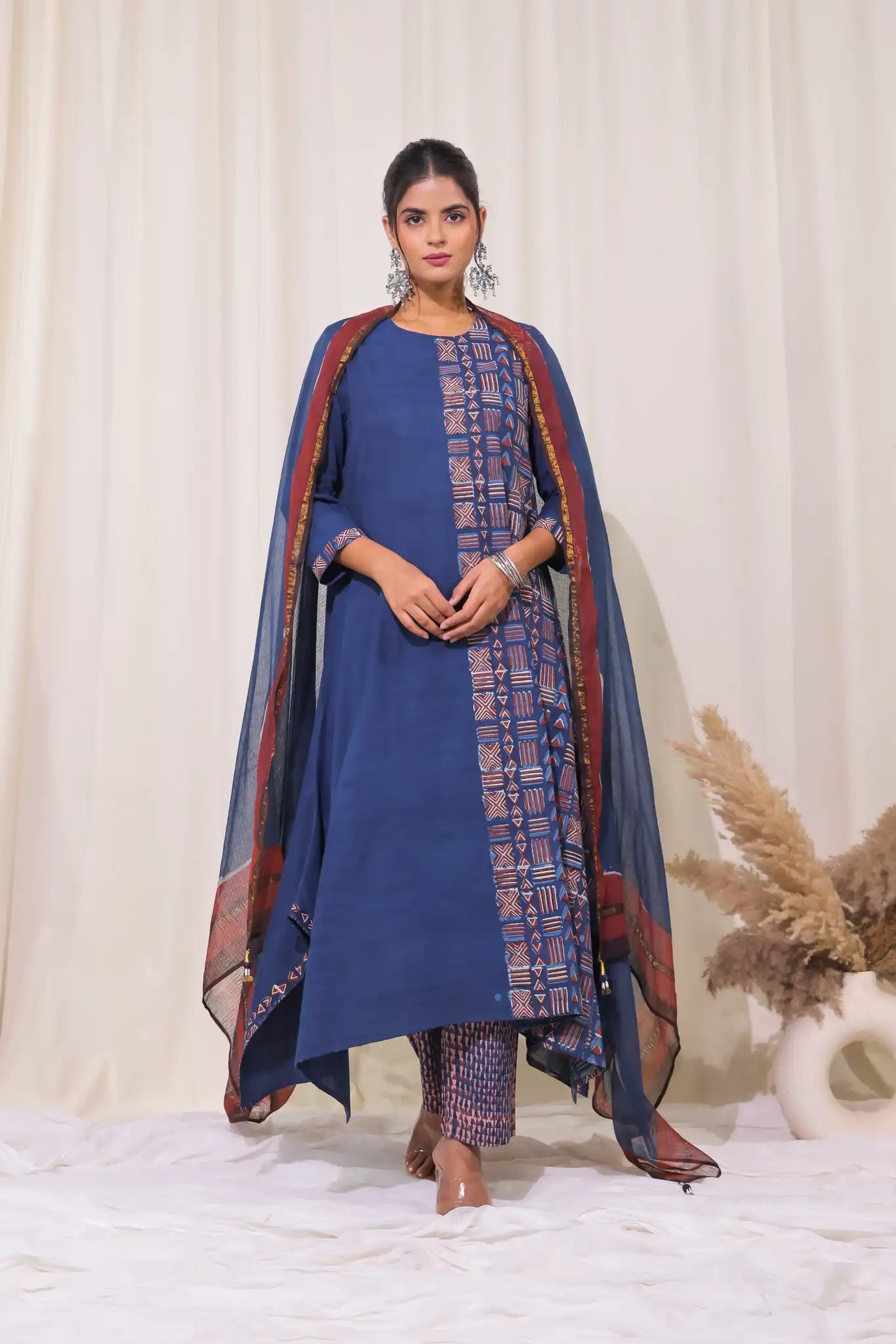Natural Indigo Kurta with Geometric design