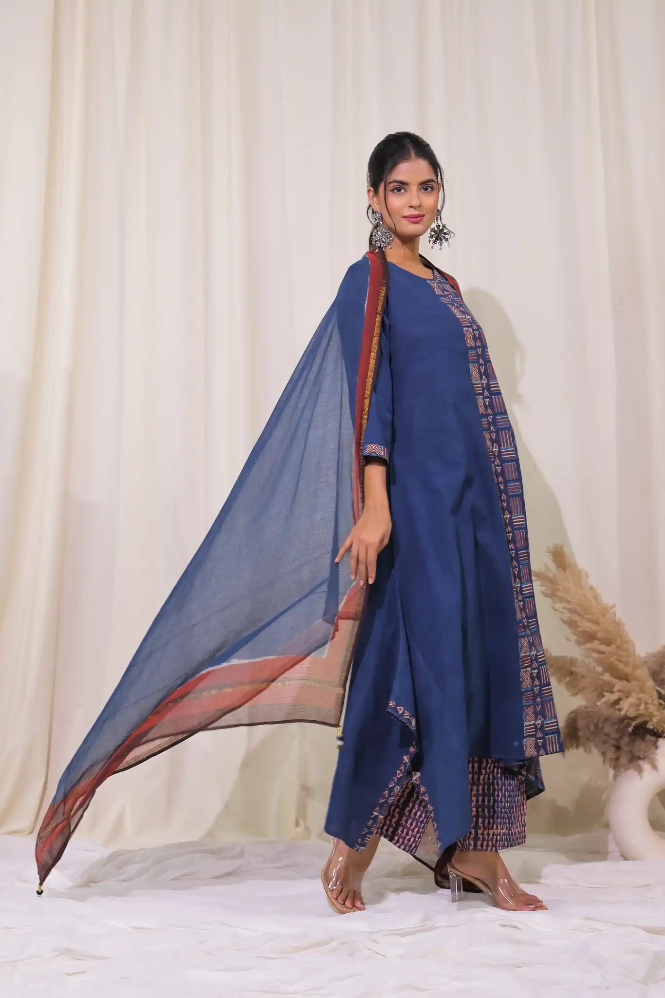 Natural Indigo Kurta with Geometric design