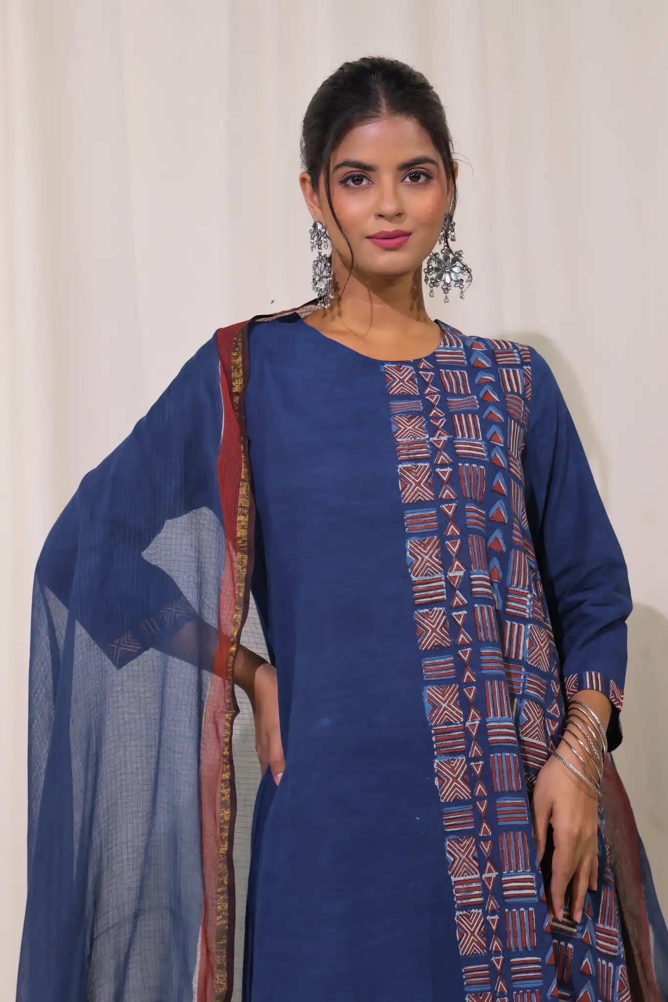 Natural Indigo Kurta with Geometric design