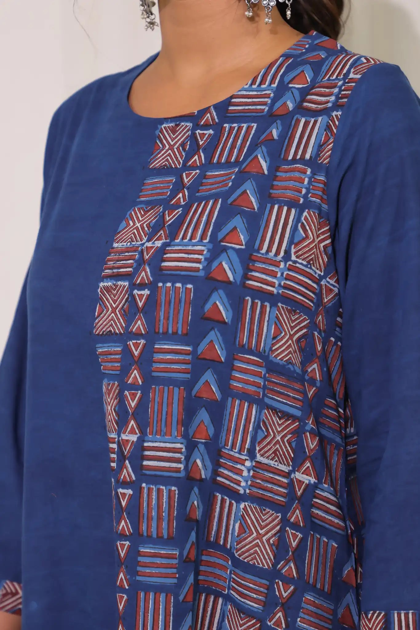Natural Indigo Kurta with Geometric design