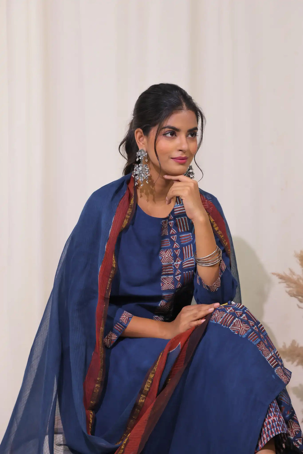Natural Indigo Kurta with Geometric design