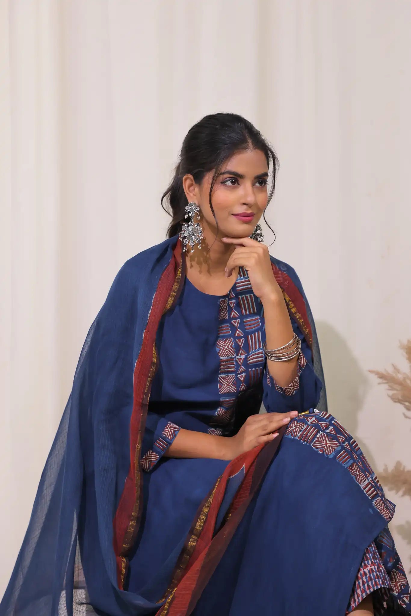 Natural Indigo Kurta with Geometric design