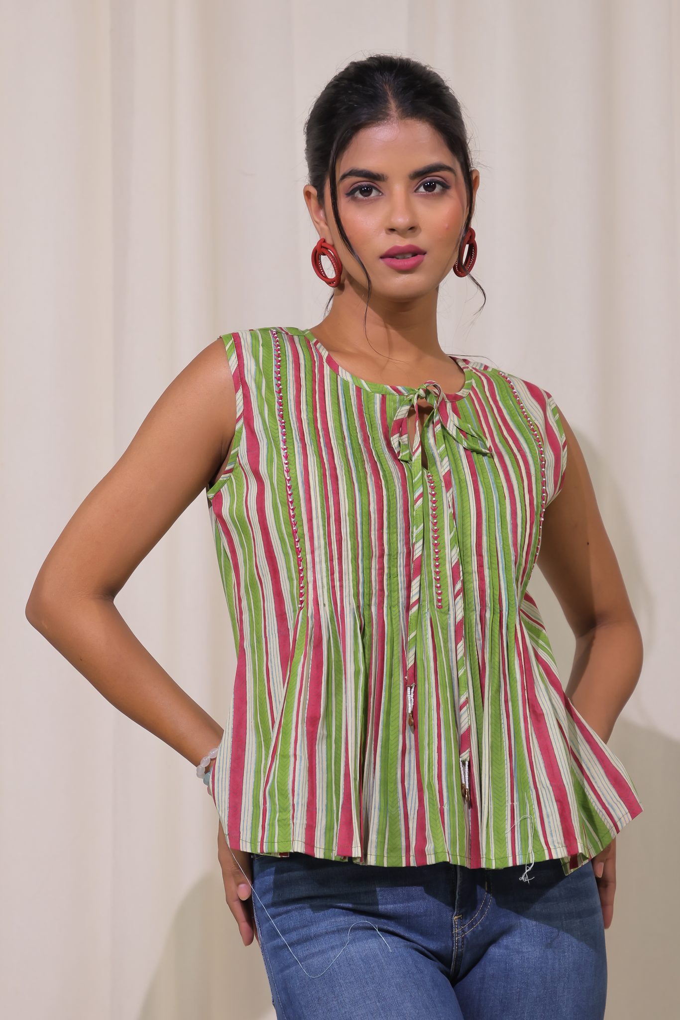 Cutie Patootie Pintuck Top - Green/Red
