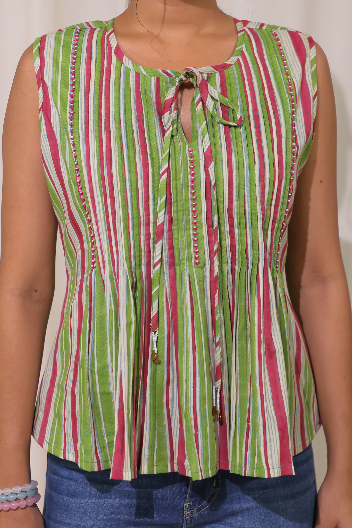 Cutie Patootie Pintuck Top - Green/Red