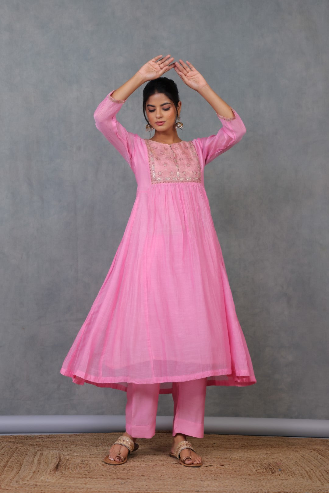 Pink Chanderi Kurta with Pitan work