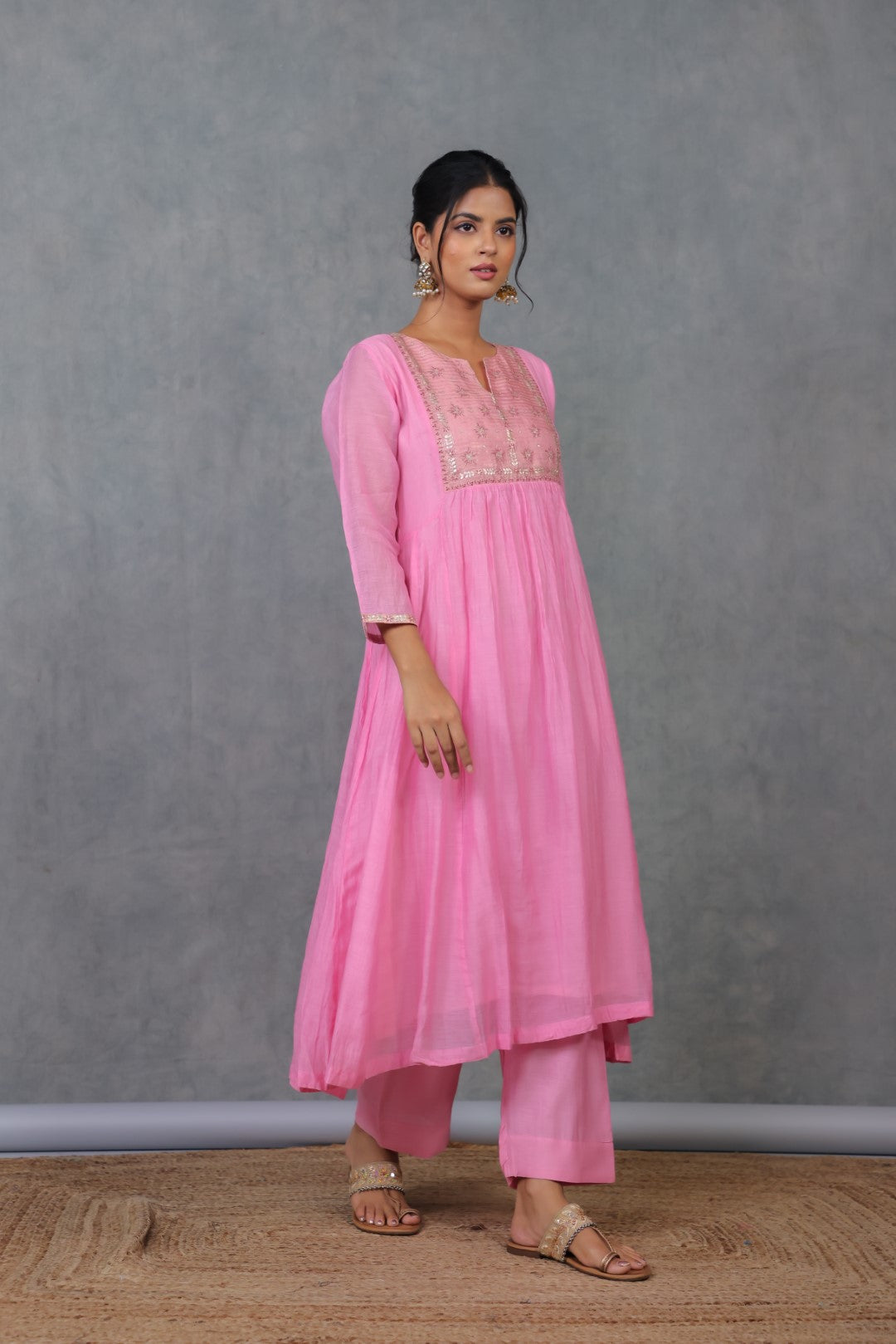 Pink Chanderi Kurta with Pitan work