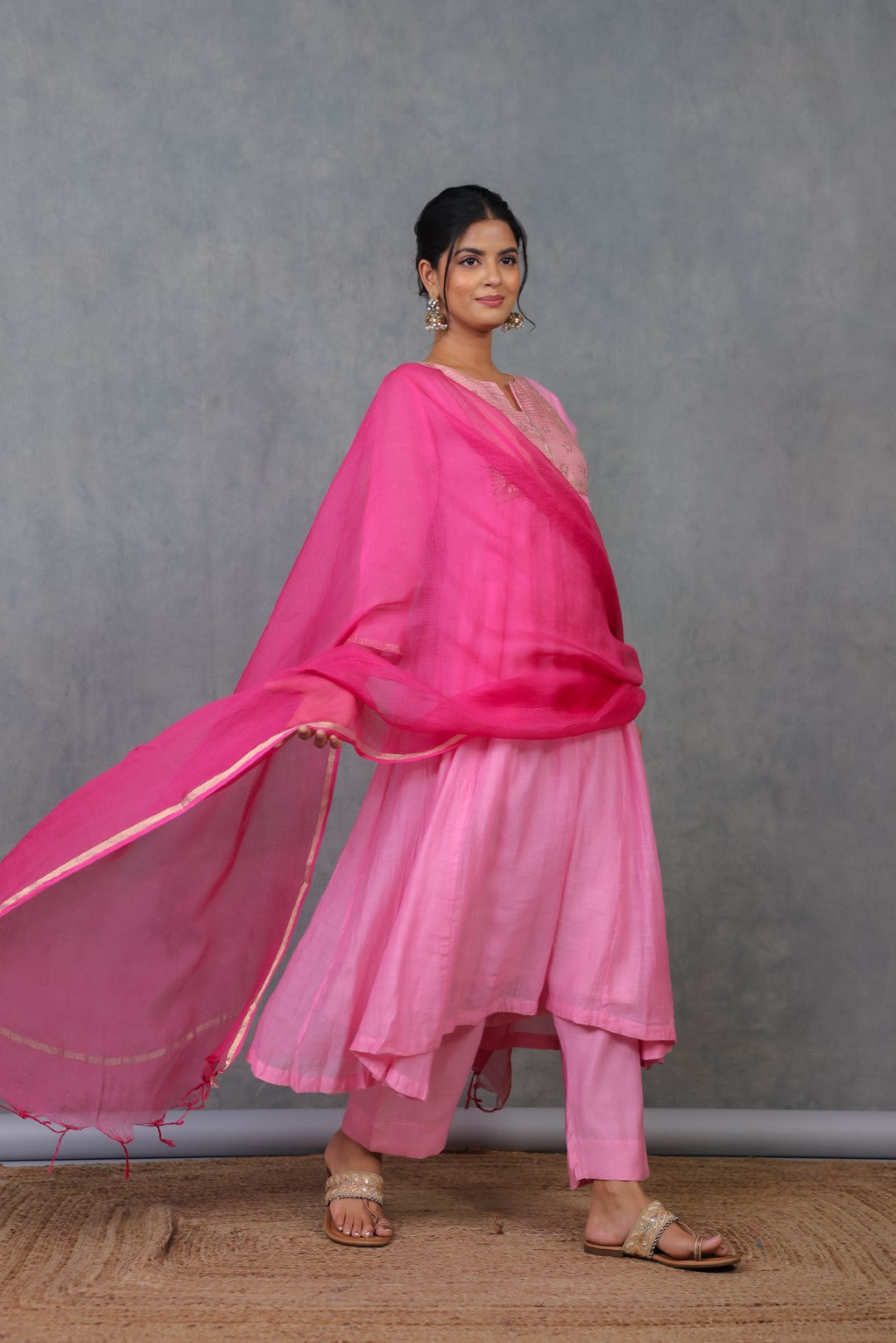 Pink Chanderi Kurta with Pitan work