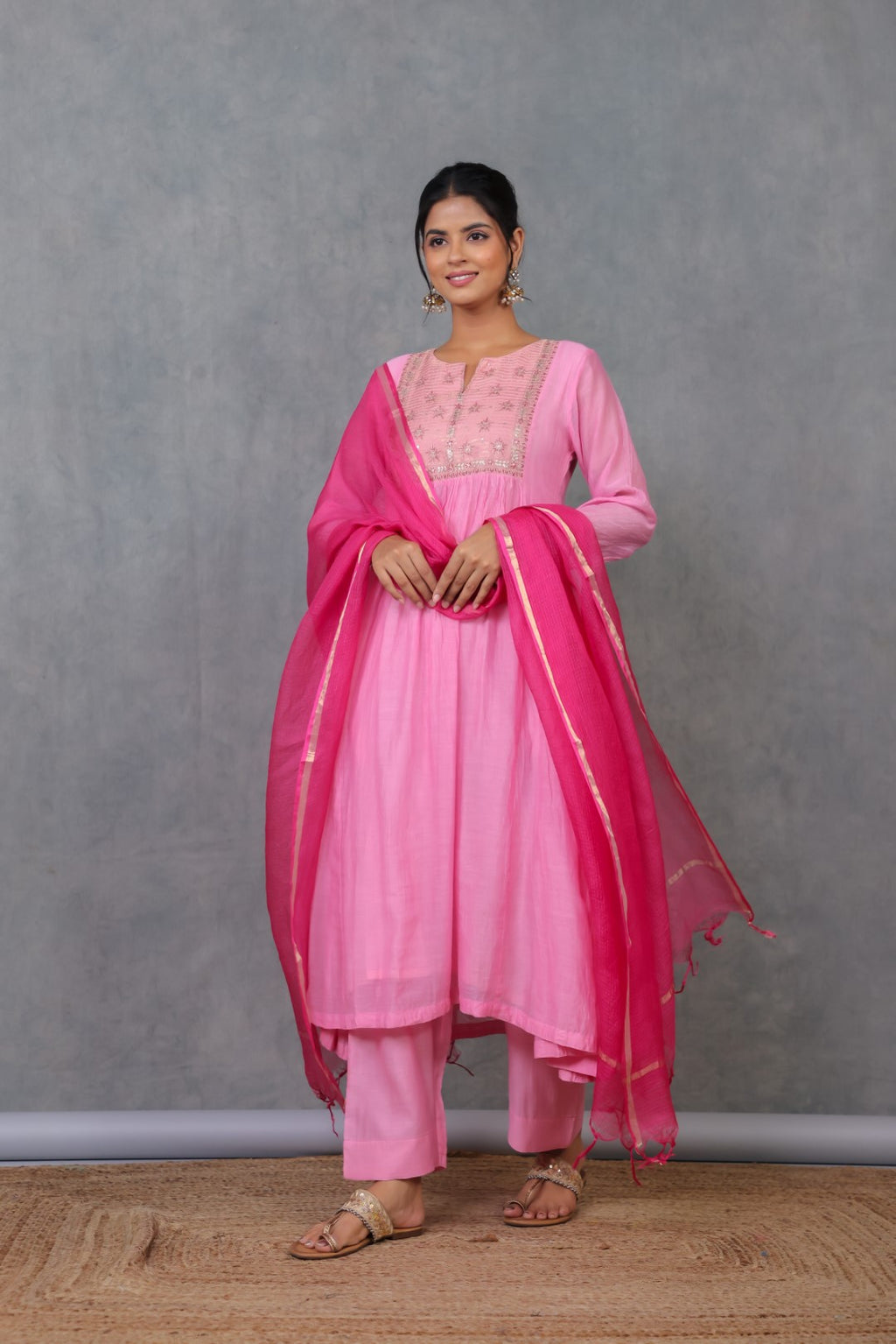 Pink Chanderi Kurta with Pitan work