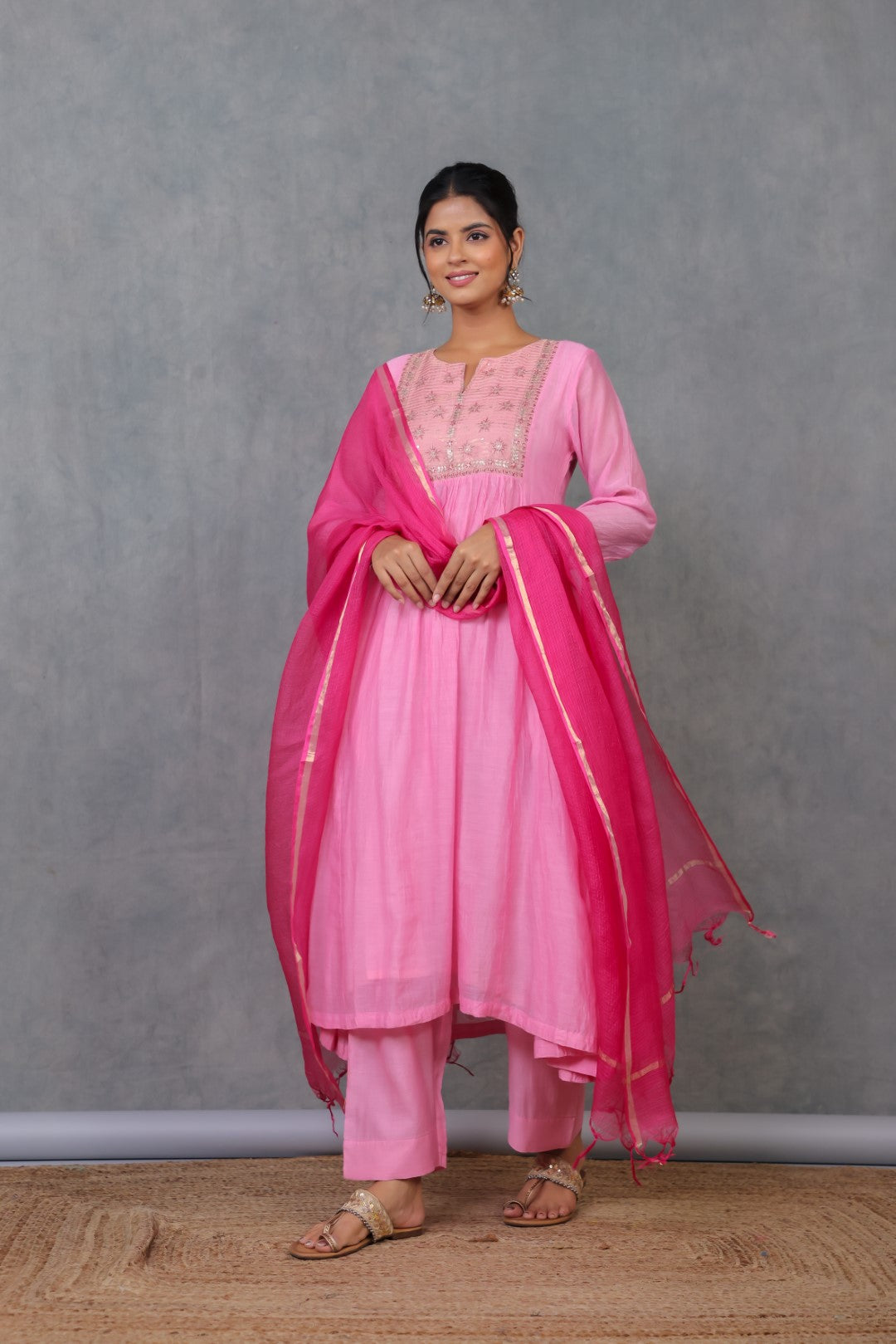 Pink Chanderi Kurta with Pitan work