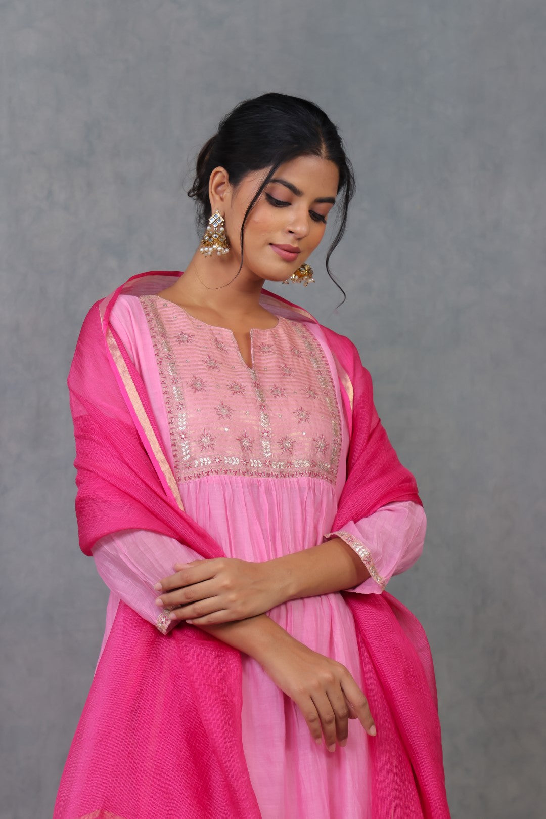 Pink Chanderi Kurta with Pitan work