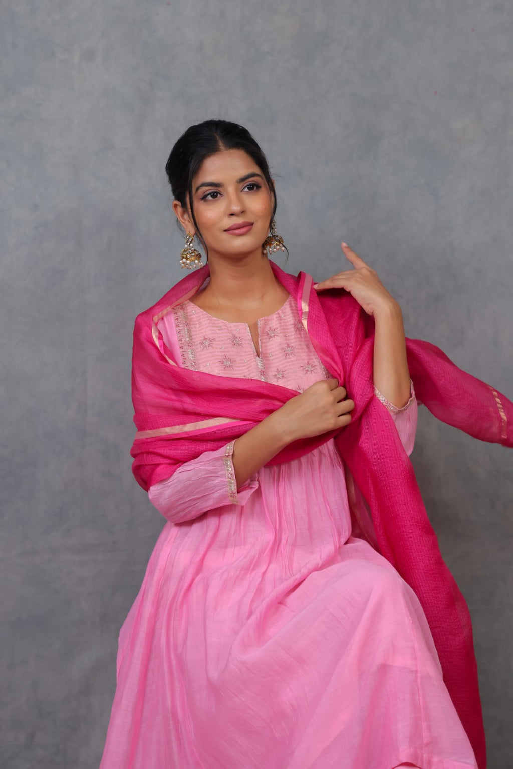 Pink Chanderi Kurta with Pitan work