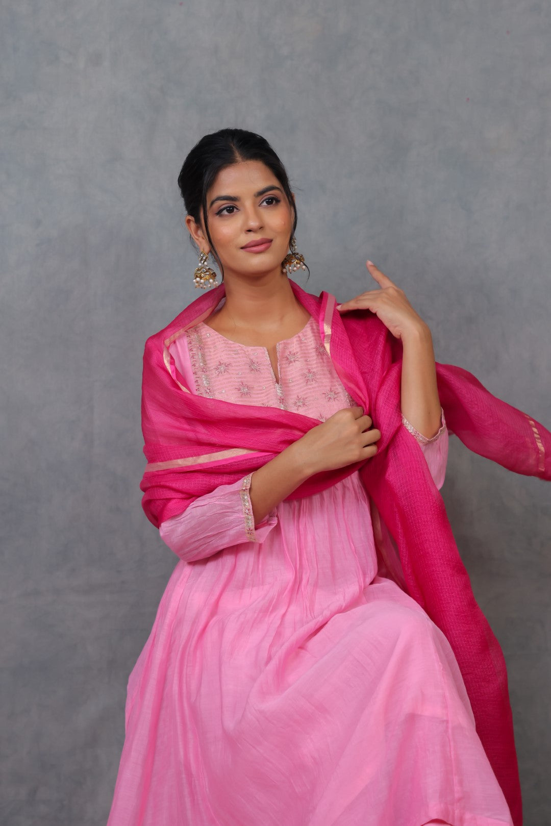 Pink Chanderi Kurta with Pitan work