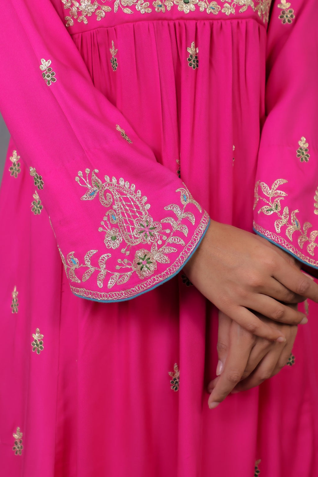 Rani Pink Twill Kurta Set w/Embroidery