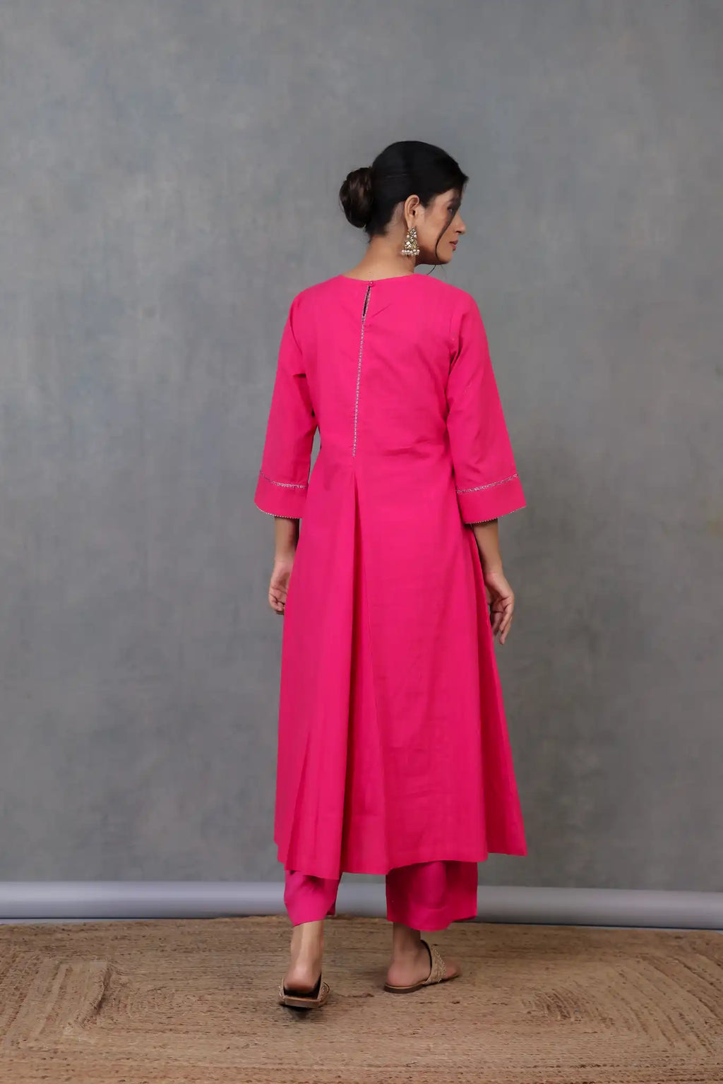 Rani Pink Pintuck Kurta w/ Lace Trim