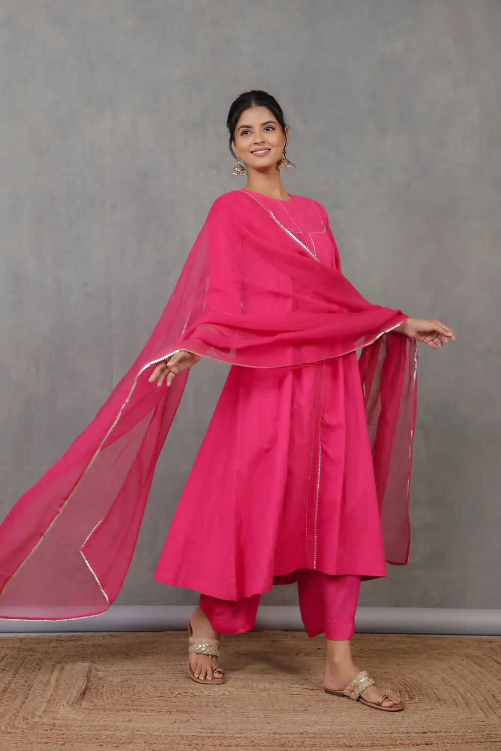 Rani Pink Pintuck Kurta w/ Lace Trim