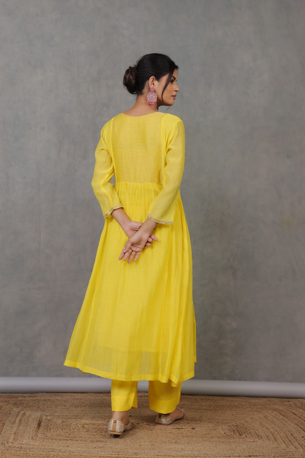 Yellow Chanderi Kurta with Pitan work