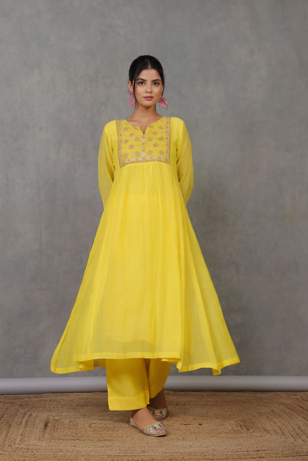 Yellow Chanderi Kurta with Pitan work