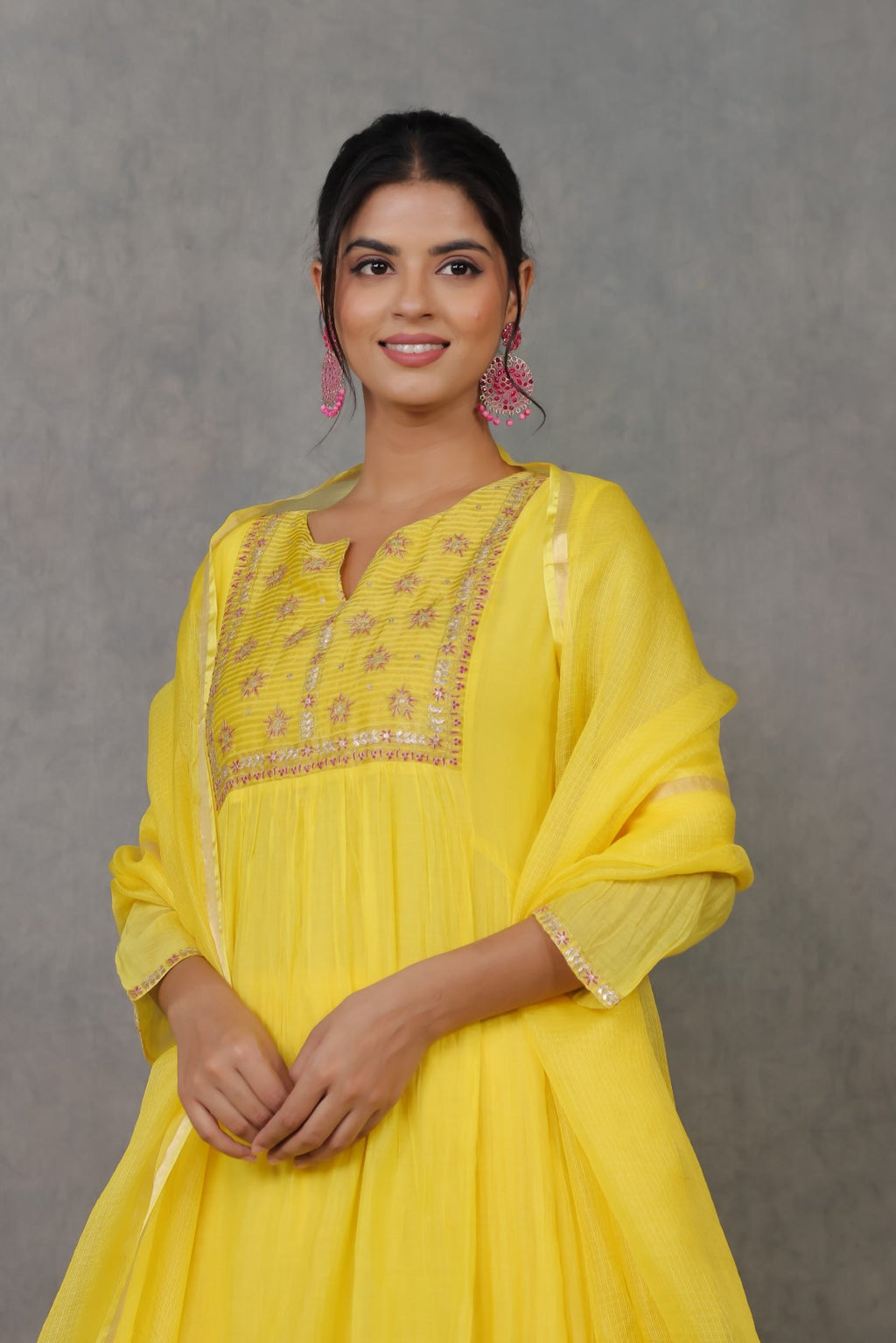 Yellow Chanderi Kurta with Pitan work