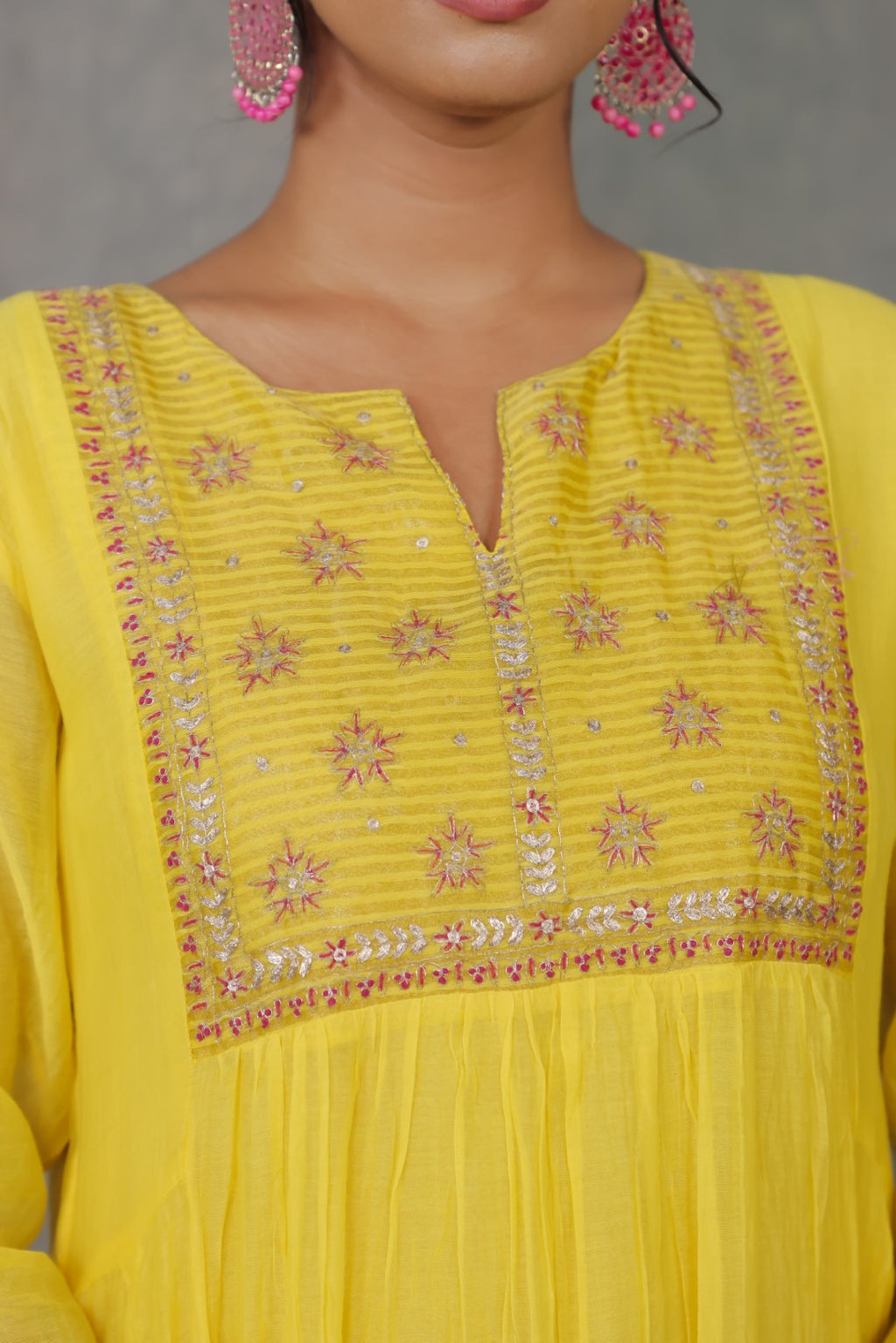 Yellow Chanderi Kurta with Pitan work